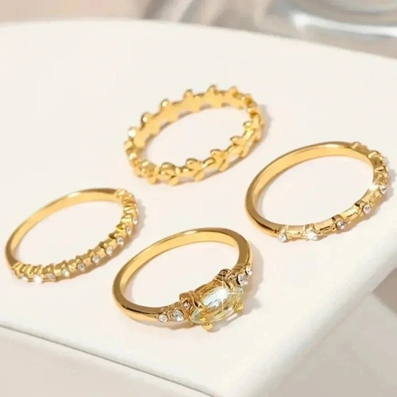 2 LEFT! 4 Piece Gold Zirconia Plated Rhinestone Ring Set - Picture 3 of 5